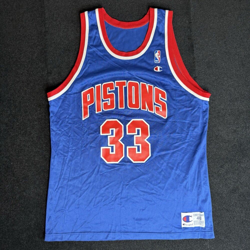 Vintage 90s Champion Grant Hill #33 Detroit Pistons Jersey Size 48 USA Blue